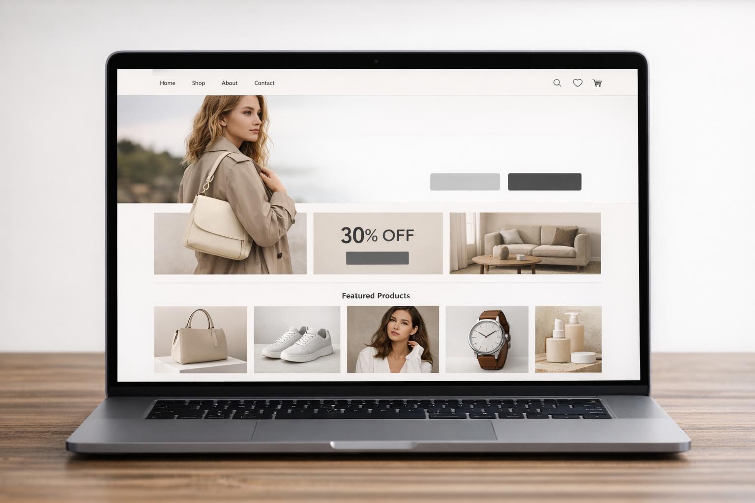 Zdjęcie projektu strony internetowej na ekranie laptopa z widocznym układem graficznym