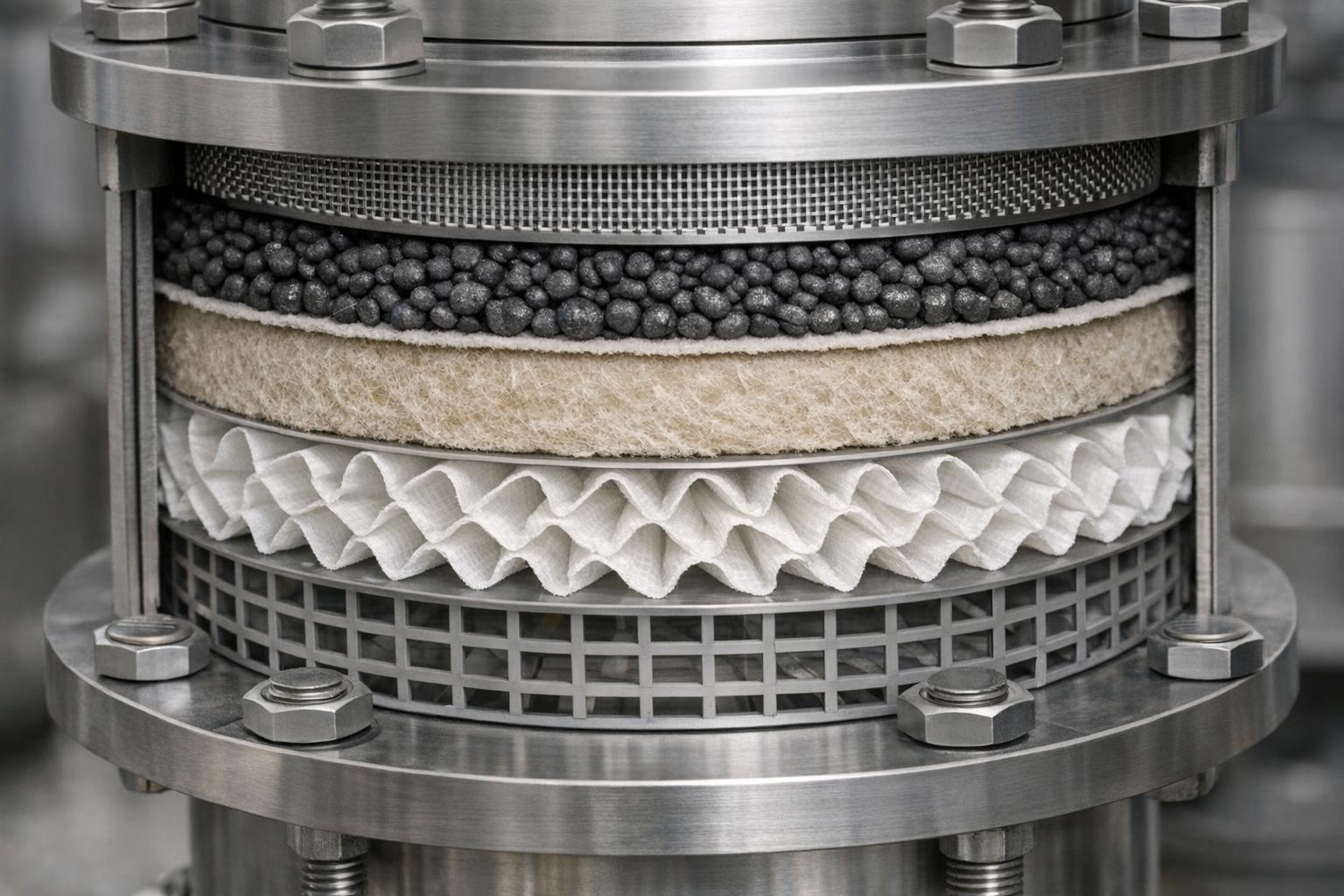 Zdjęcie: wielowarstwowy filtr przemysłowy - zbliżenie warstw